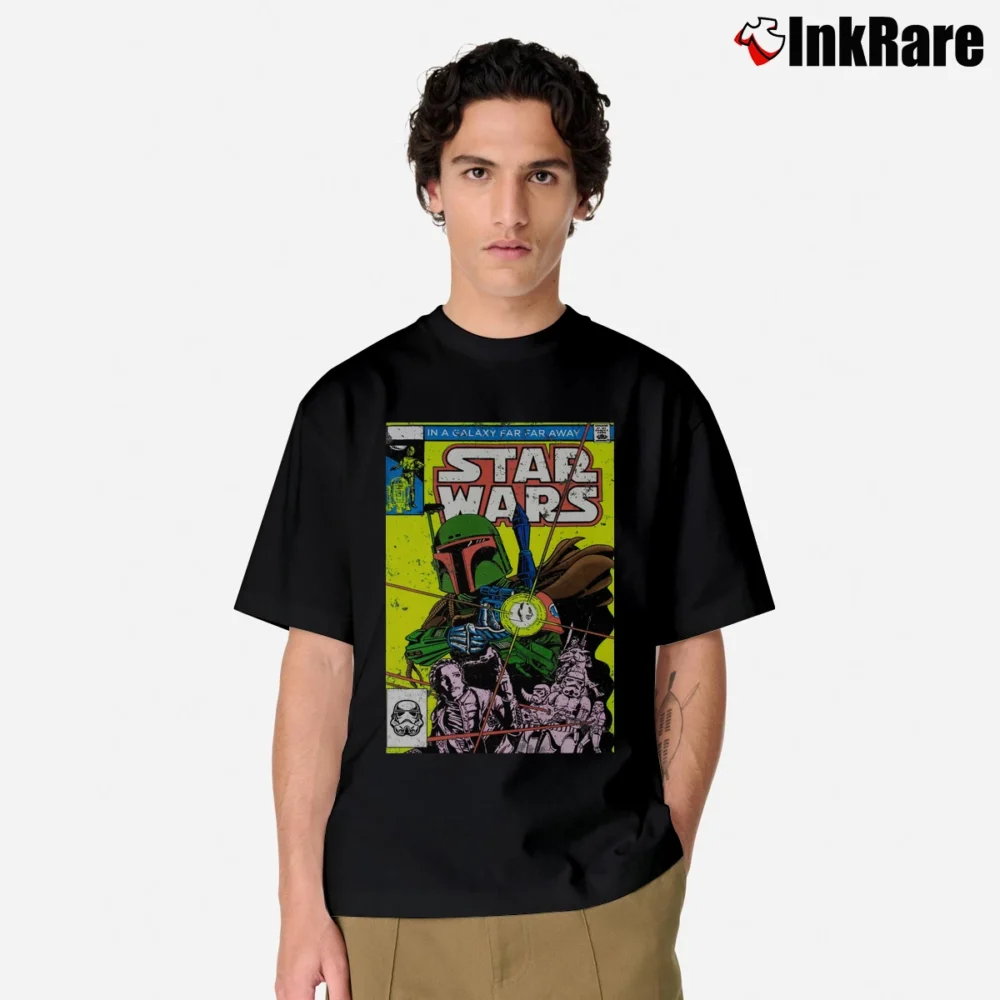 Men’s Star Wars Boba Fett Distressed Comic Cover Classic T-Shirt in black | Soft, Breathable Everyday Wear