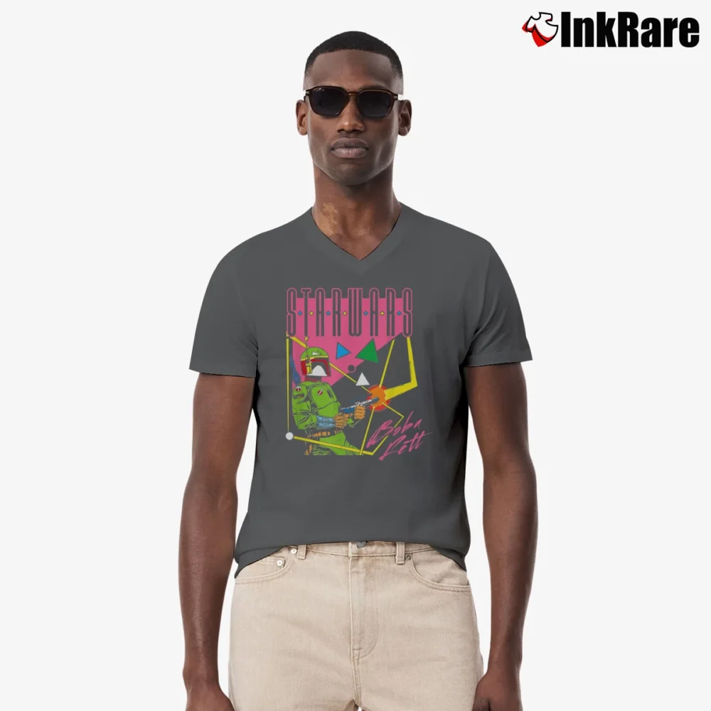 Men’s Star Wars Boba Fett Retro Graphic V-Neck Tee in charcoal | Sharp, Breathable, Everyday Staple
