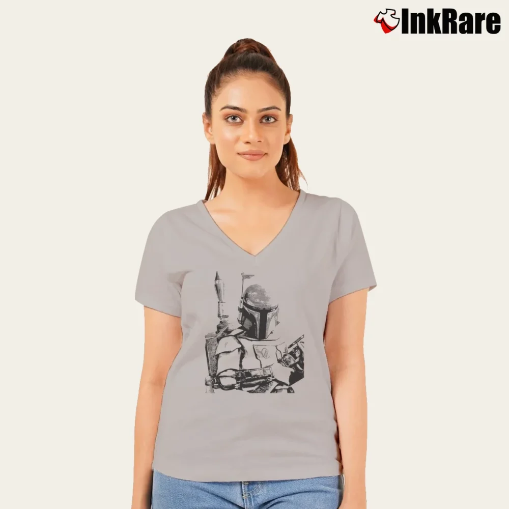 Women’s Star Wars Boba Fett Sarlacc Bait V-Neck Tee in sport grey | Chic Neckline, Soft Texture