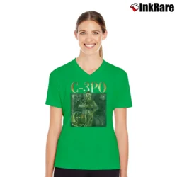 Women’s Star Wars C - 3PO Funny Movie Birthday Gift V-Neck Tee in irish green | Chic Neckline, Soft Texture