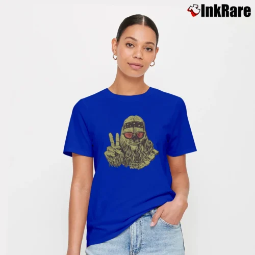 Women’s Star Wars Chewbacca Hippie Funny Graphic Signature T-Shirt in royal blue | Soft, Flattering Fit