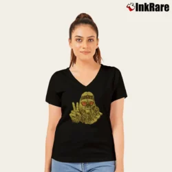Women’s Star Wars Chewbacca Hippie Funny Graphic V-Neck Tee in black | Chic Neckline, Soft Texture