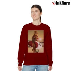 Women’s Star Wars Chewbacca Surfing Funny Cool Relaxed Sweatshirt in maroon | Soft, Laid-Back Vibe