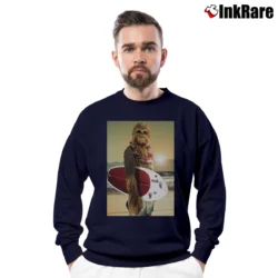Men’s Star Wars Chewbacca Surfing Funny Cool Crewneck Sweatshirt in navy | Cozy Fabric, Clean Style
