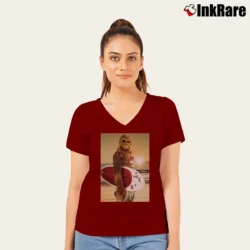 Women’s Star Wars Chewbacca Surfing Funny Cool V-Neck Tee in maroon | Chic Neckline, Soft Texture