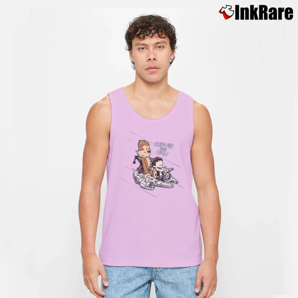 Men’s Star Wars Chewie Han Calvin Hobbes Falcon Tank Top in light pink | Breathable, Active-Friendly Design