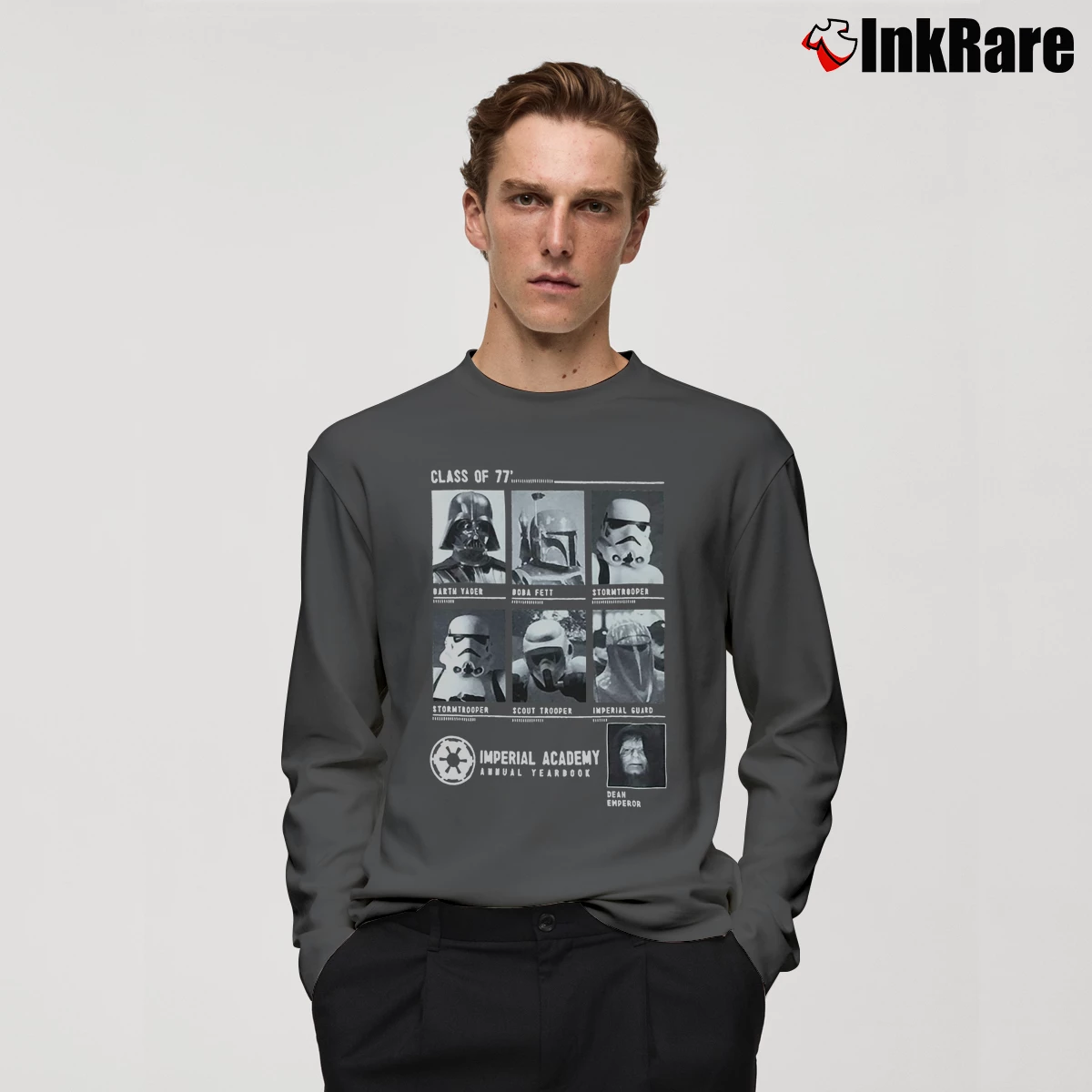 Men’s Star Wars Class Of 77 Imperial Academy Long-Sleeve Shirt in charcoal | Sleek, Lightweight, Year-Round Wear