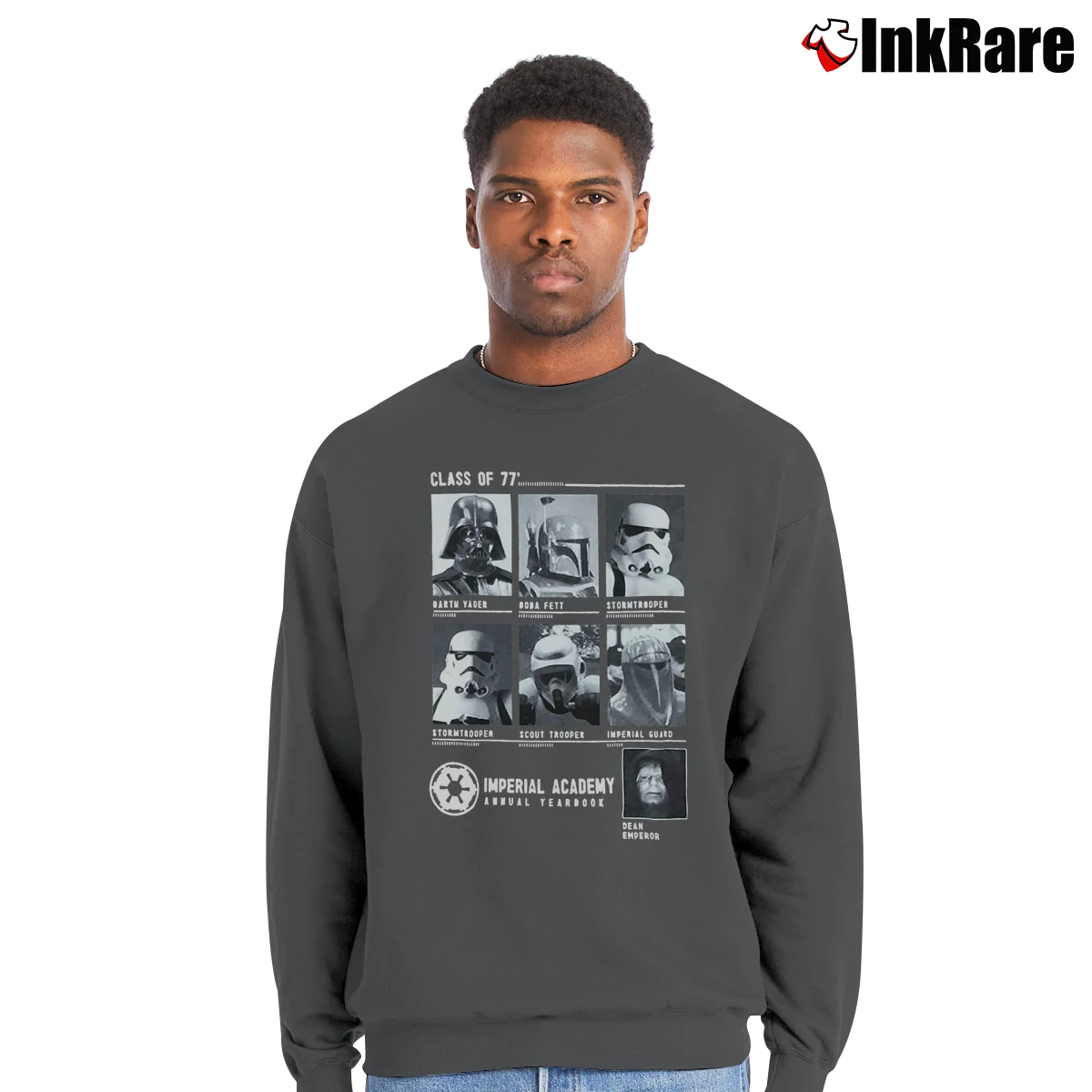 Men’s Star Wars Class Of 77 Imperial Academy Crewneck Sweatshirt in charcoal | Cozy Fabric, Clean Style