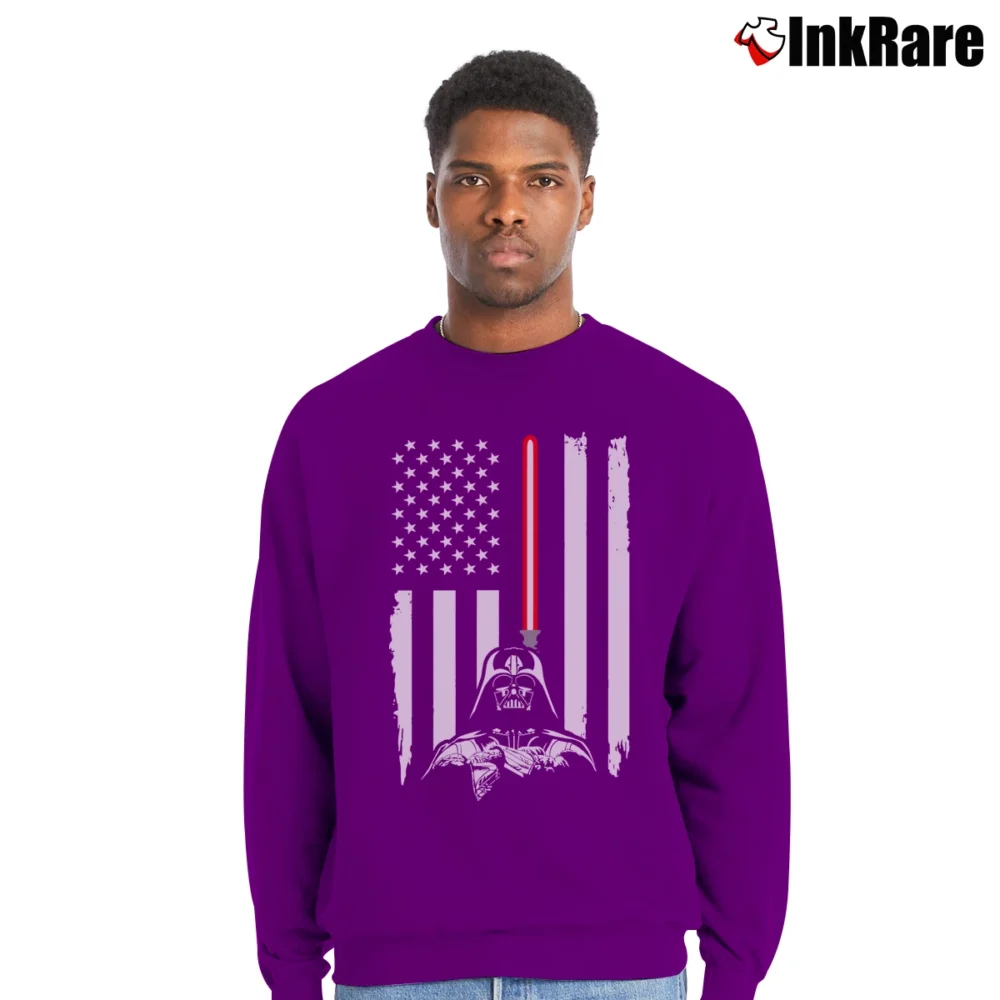 Men’s Star Wars Darth Vader American Flag Father's Day Crewneck Sweatshirt in purple | Cozy Fabric, Clean Style