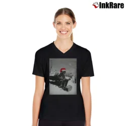 Women’s Star Wars Darth Vader Sledding Christmas Style V-Neck Tee in black | Chic Neckline, Soft Texture