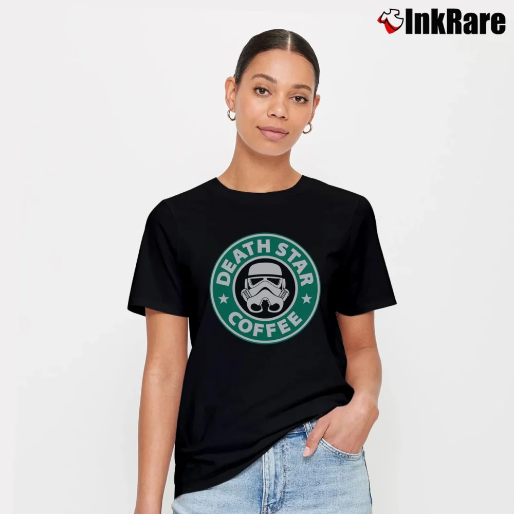 Women’s Star Wars Death Star Coffee Parody Stormtrooper Signature T-Shirt in black | Soft, Flattering Fit