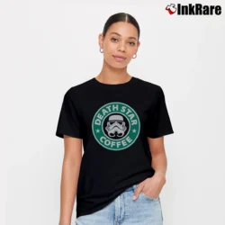 Women’s Star Wars Death Star Coffee Parody Stormtrooper Signature T-Shirt in black | Soft, Flattering Fit