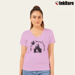 Women’s Star Wars Disney When You Wish Upon A Death Star V-Neck Tee in light pink | Chic Neckline, Soft Texture