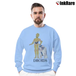 Men’s Star Wars Droid R2 - D2 and C - 3PO Crewneck Sweatshirt in light blue | Cozy Fabric, Clean Style