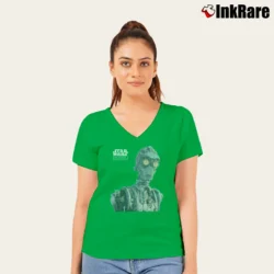 Women’s Star Wars Episode I C - 3PO Pizza Hut Promo V-Neck Tee in irish green | Chic Neckline, Soft Texture