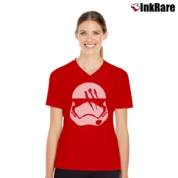 Women’s Star Wars Episode VII Finn Stormtrooper Helmet V-Neck Tee in red | Chic Neckline, Soft Texture