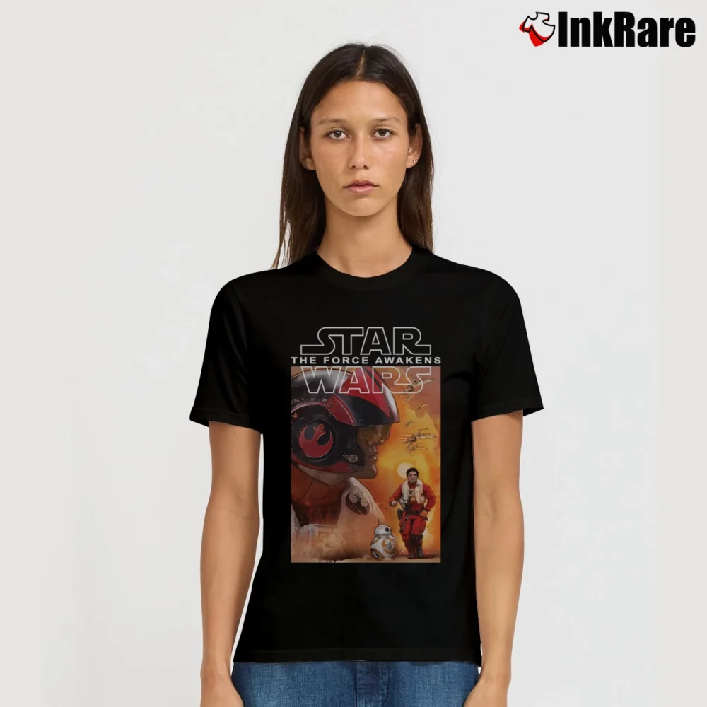 Women’s Star Wars Episode VII Poe Dameron Composition Graphic Signature T-Shirt in black | Soft, Flattering Fit