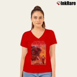 Women’s Star Wars Episode VII Poe Dameron Composition Graphic V-Neck Tee in red | Chic Neckline, Soft Texture