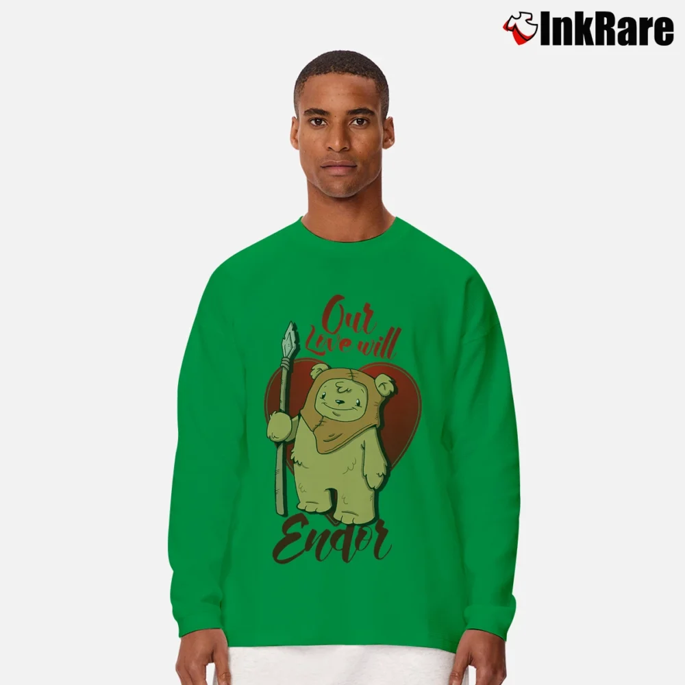 Men’s Star Wars Ewok Love Will Endor Valentine's Day Long-Sleeve Shirt in irish green | Sleek, Lightweight, Year-Round Wear