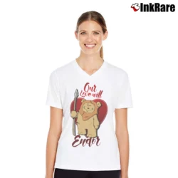Women’s Star Wars Ewok Love Will Endor Valentine's Day V-Neck Tee in white | Chic Neckline, Soft Texture