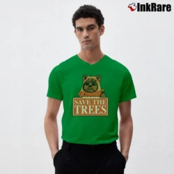 Men’s Star Wars Ewok Save The Trees Girly V-Neck Tee in irish green | Sharp, Breathable, Everyday Staple