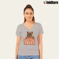 Women’s Star Wars Ewok Save The Trees Girly V-Neck Tee in sport grey | Chic Neckline, Soft Texture