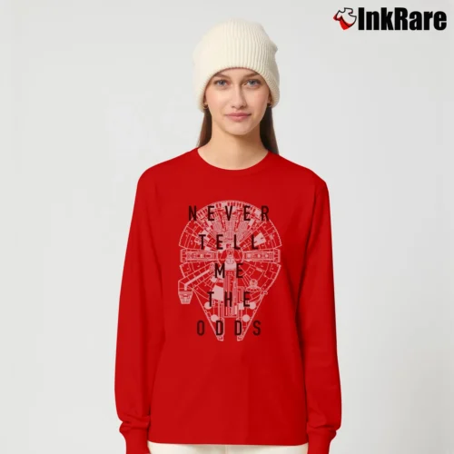 Women’s Star Wars Falcon Never Tell Me The Odds Long-Sleeve Top in red | Sleek, Versatile, All-Season