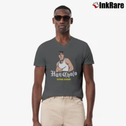 Men’s Star Wars Han Cholo Estar Guars Funny Parody V-Neck Tee in charcoal | Sharp, Breathable, Everyday Staple