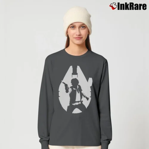 Star Wars Han Falcon Silhouette Graphic Women’s Long-Sleeve Top in charcoal – Effortless Layer Women’s Star Wars Han Falcon Silhouette Graphic Long-Sleeve Top in charcoal | Sleek, Versatile, All-Season