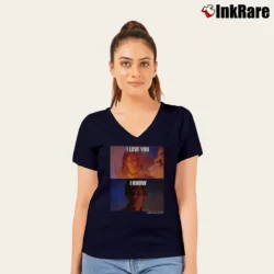 Women’s Star Wars Han Leia I Love You I Know Gift V-Neck Tee in navy | Chic Neckline, Soft Texture