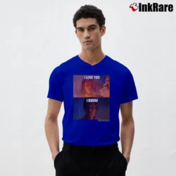 Men’s Star Wars Han Leia I Love You I Know Gift V-Neck Tee in royal blue | Sharp, Breathable, Everyday Staple