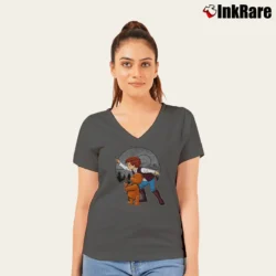 Women’s Star Wars Han Solo Chewbacca Winnie The Pooh Mashup V-Neck Tee in charcoal | Chic Neckline, Soft Texture