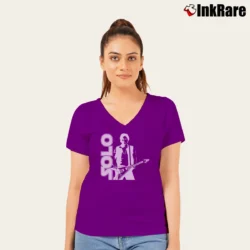 Women’s Star Wars Han Solo Guitar Graphic V-Neck Tee in purple | Chic Neckline, Soft Texture