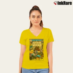 Women’s Star Wars Han Solo Retro Comic Cover V-Neck Tee in yellow | Chic Neckline, Soft Texture