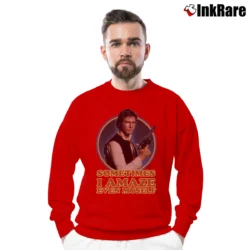 Men’s Star Wars Han Solo Sometimes I Amaze Myself Graphic Crewneck Sweatshirt in red | Cozy Fabric, Clean Style