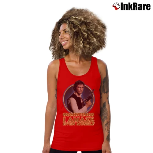 Women’s Star Wars Han Solo Sometimes I Amaze Myself Graphic Tank Top in red | Lightweight, Movement-Friendly
