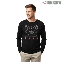 Star Wars Holiday Knit Pattern Shirt on black long sleeve shirt for men graphic tee