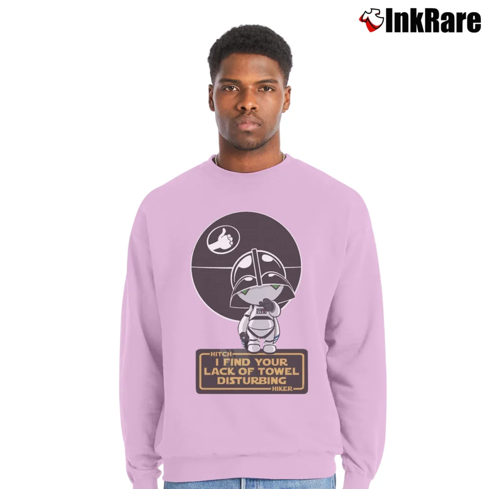 Men’s Star Wars I Find Your Lack Of Towel Disturbing Funny Crewneck Sweatshirt in light pink | Cozy Fabric, Clean Style