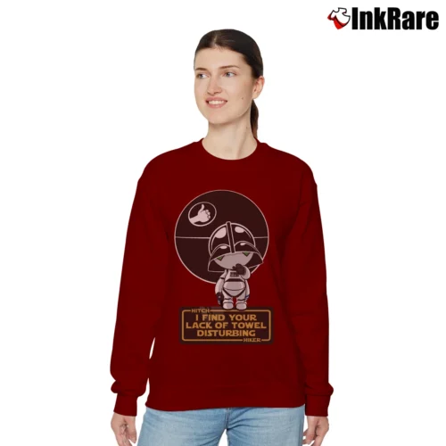 Women’s Star Wars I Find Your Lack Of Towel Disturbing Funny Relaxed Sweatshirt in maroon | Soft, Laid-Back Vibe