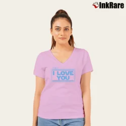 Women’s Star Wars I Love You I Know Couples Quote V-Neck Tee in light pink | Chic Neckline, Soft Texture