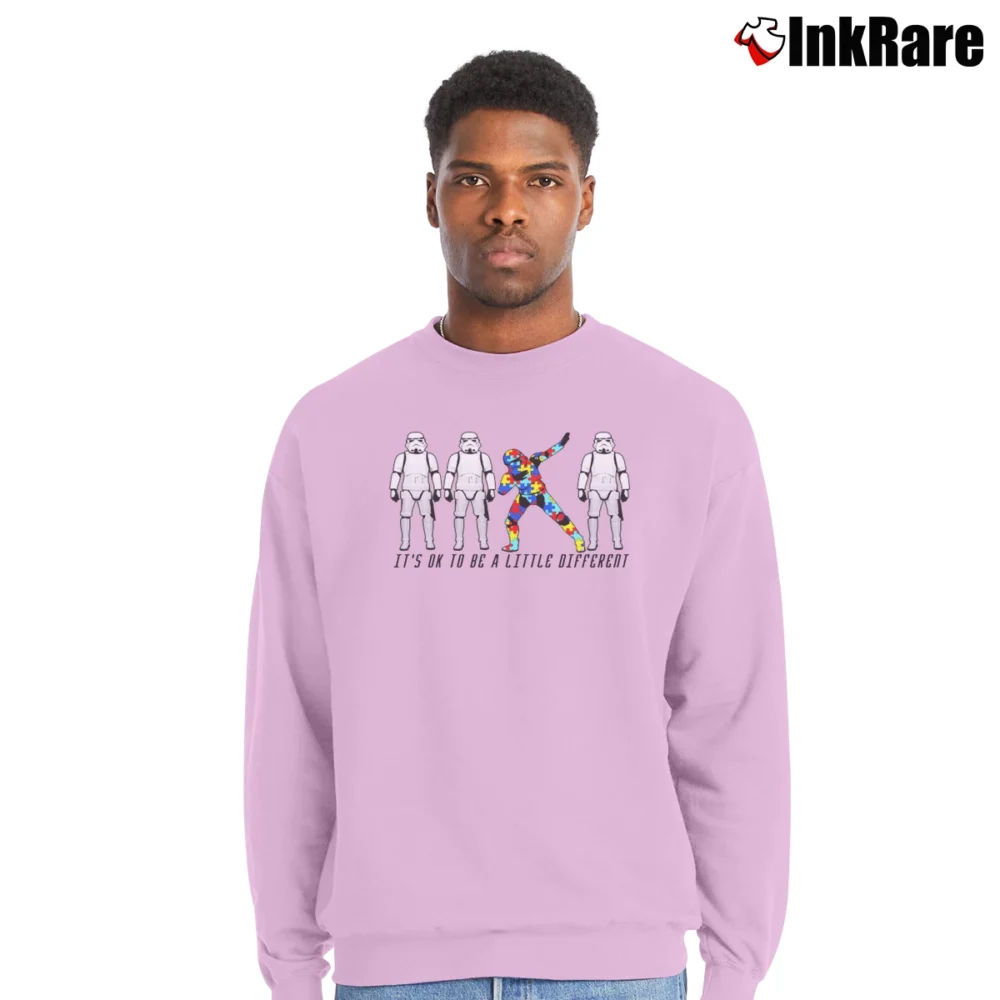 Men’s Star Wars It's Ok To Be A Little Different Autism Awareness Stormtrooper Puzzle Crewneck Sweatshirt in light pink | Cozy Fabric, Clean Style