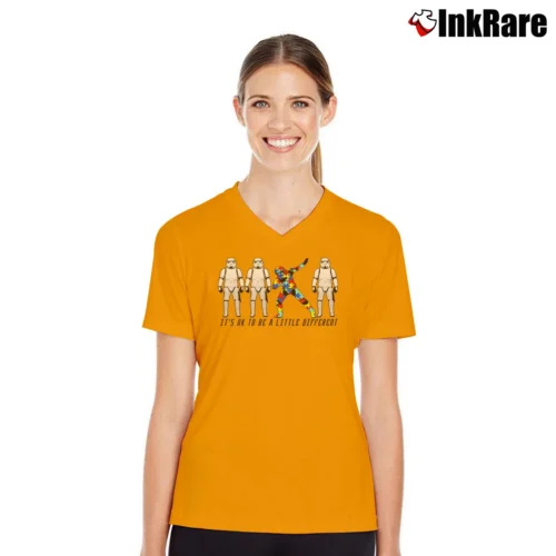 Women’s Star Wars It's Ok To Be A Little Different Autism Awareness Stormtrooper Puzzle V-Neck Tee in orange | Chic Neckline, Soft Texture