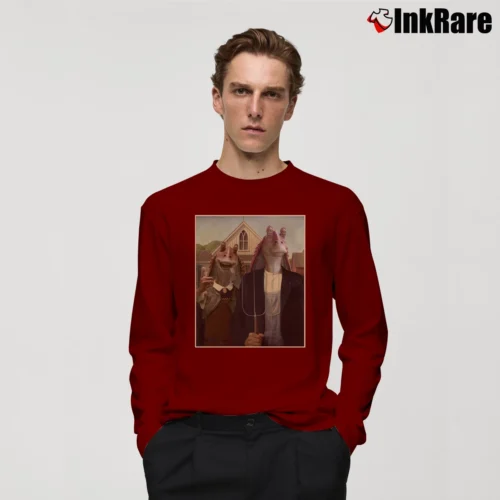 Men’s Star Wars Jar Jar Binks American Binks Inspired Long-Sleeve Shirt in maroon | Sleek, Lightweight, Year-Round Wear