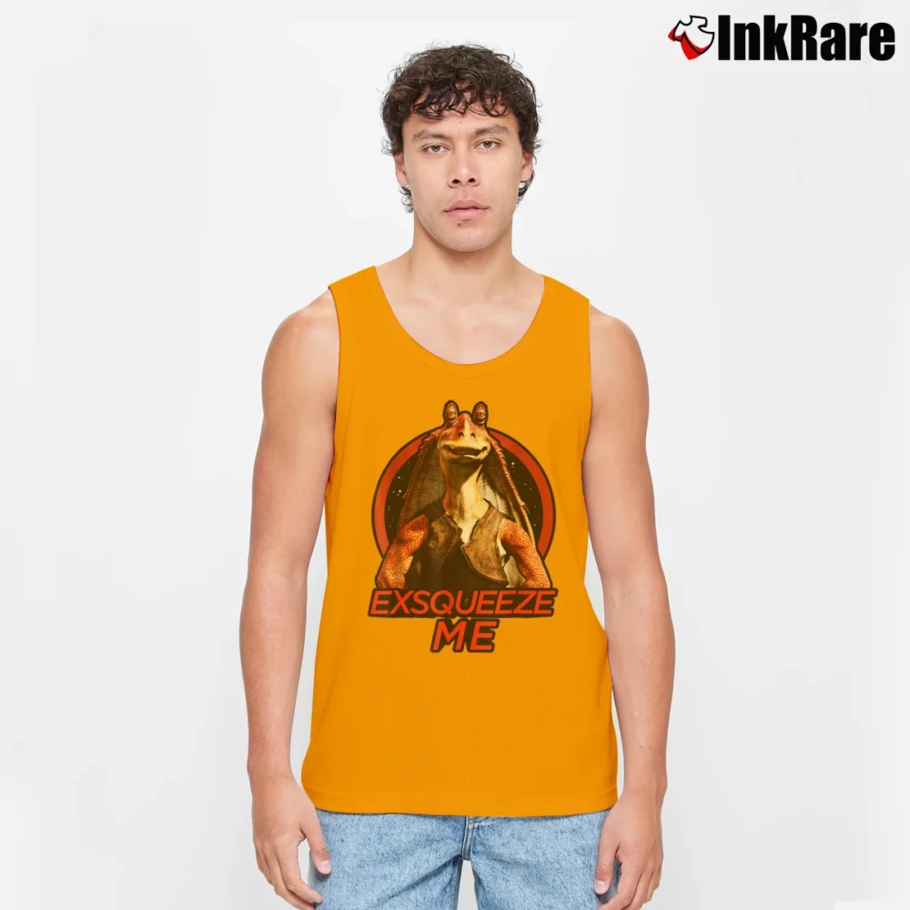 Men’s Star Wars Jar Jar Binks Exsqueeze Me Graphic Tank Top in orange | Breathable, Active-Friendly Design