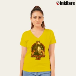Women’s Star Wars Jar Jar Binks Exsqueeze Me Graphic V-Neck Tee in yellow | Chic Neckline, Soft Texture