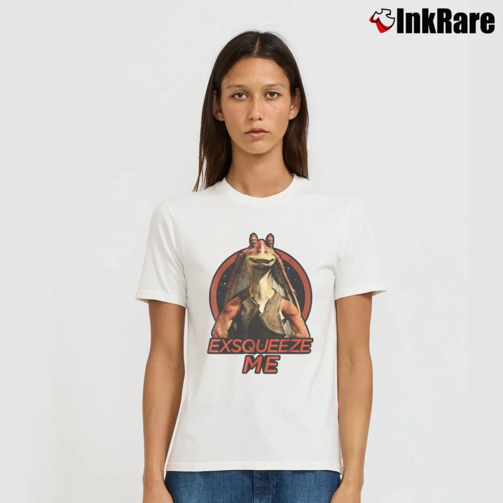 Women’s Star Wars Jar Jar Binks Exsqueeze Me Signature T-Shirt in white | Soft, Flattering Fit