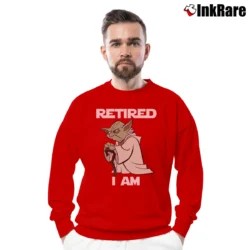 Men’s Star Wars Jedi Master Baby Yoda Retired I Am Gift Funny Crewneck Sweatshirt in red | Cozy Fabric, Clean Style