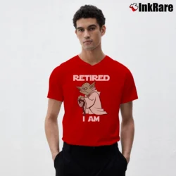 Men’s Star Wars Jedi Master Baby Yoda Retired I Am Gift Funny V-Neck Tee in red | Sharp, Breathable, Everyday Staple