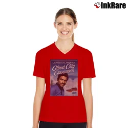 Women’s Star Wars Lando Calrissian V-Neck Tee in red | Chic Neckline, Soft Texture