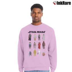 Men’s Star Wars Main Character Action Figure Stack Crewneck Sweatshirt in light pink | Cozy Fabric, Clean Style